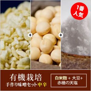 有機栽培 手作り味噌セット(中辛) 白米麹