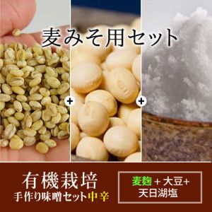 有機栽培手作り味噌セット（中辛）麦麹